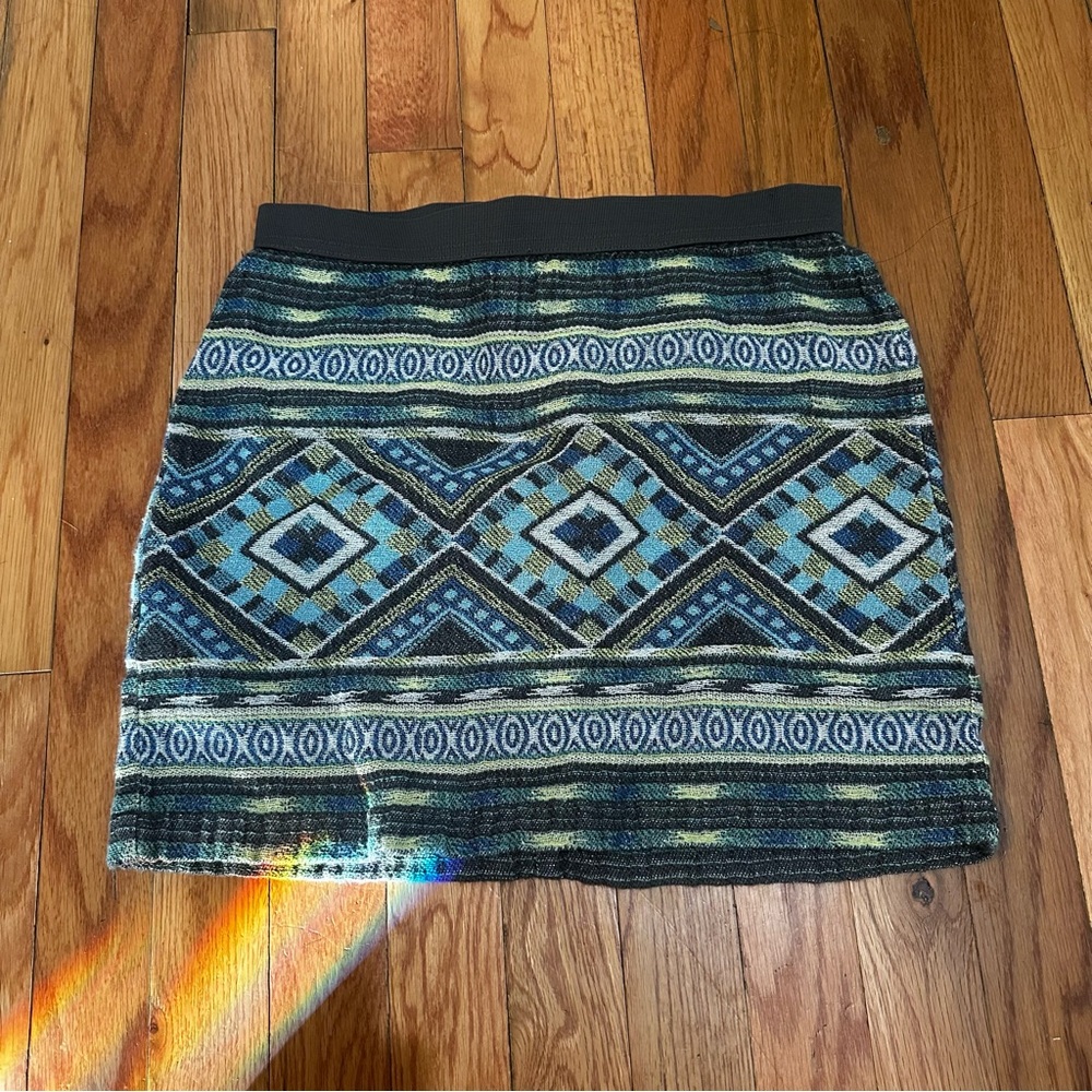 American Eagle Y2K Boho Aztec Knit Mini Skirt Blue Green‎ Gray Sz 0